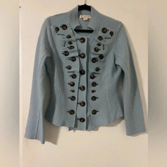 Anthropologie blue buttons bolted wool jacket - Picture 1 of 12